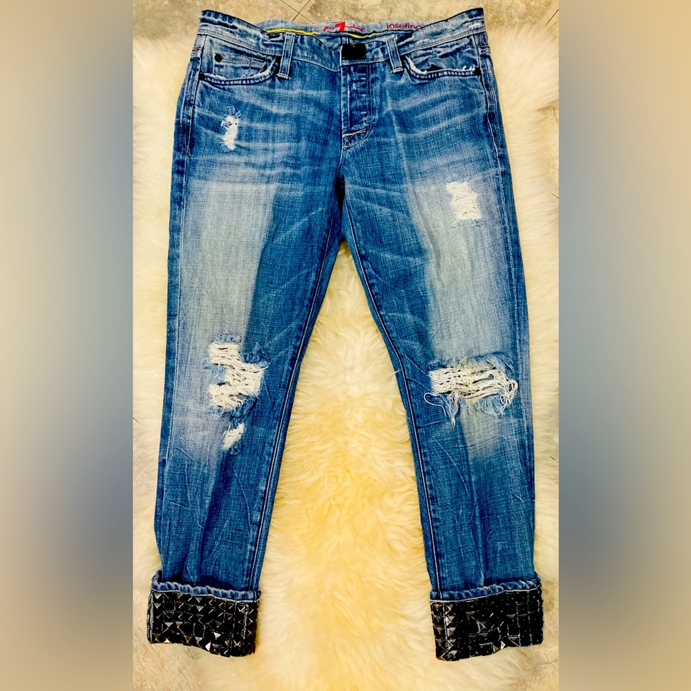 7 for All Mankind Josefina Embellished Cuff Jeans Size 26 100% Cotton